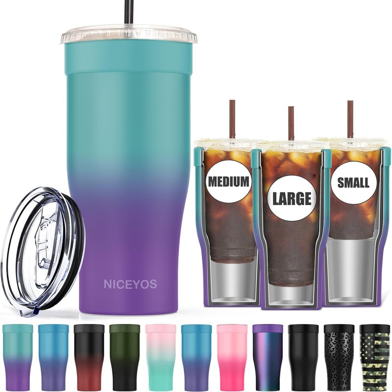 Niceyos Universal Iced Coffee Sleeve - Insulated Double Wall Reusable Stainless Steel Holder Sleeves Insulator for Cold Drinks Fits Small Medium Large To Go Cups Gifts for Men Women Him Her (Fairyland) - Image 1